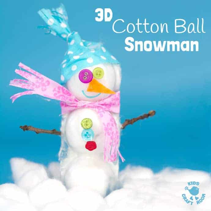 3D COTTON BALL SNOWMAN CRAFT - Here's a snowman craft idea with a difference! Learn how to make a 3D snowmen that really stand up! This is such a fun Winter craft for kids. #christmas #winter #christmascrafts #wintercrafts #snowman #snowmen #snowmancrafts #wintercraftideas #kidscrafts #kidscraftroom