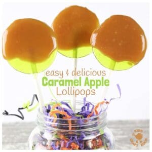 CARAMEL APPLE LOLLIPOPS - Fun and easy to make these homemade suckers are a delicious Fall treat the whole family will enjoy and a fun Fall recipe for cooking with kids. Creamy caramel and tangy apple fuse together in a bite sized, suck sized, lick of lusciousness!