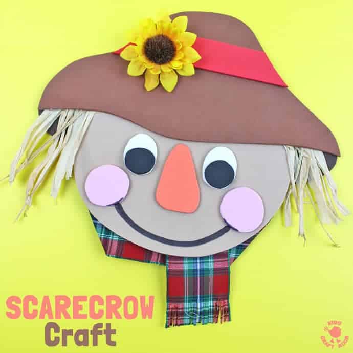 FOAM SCARECROW CRAFT - This cute foam scarecrow craft is great as a Fall craft or for harvest time and Thanksgiving. A free printable scarecrow template makes it super easy and fun to make. #scarecrow #scarecrowcrafts #springcrafts #fallcrafts #farmcrafts #scarecrow #kidscrafts #craftsforkids #kidscraftroom #autumncrafts #farmyard #farmyardcrafts