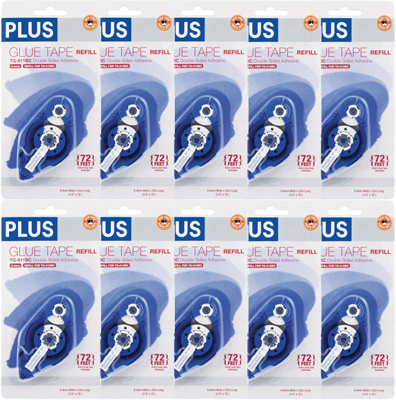 10 of Plus Glue Tape Adhesive Permanent Refill Cartridge 1 3 x 72 TG 